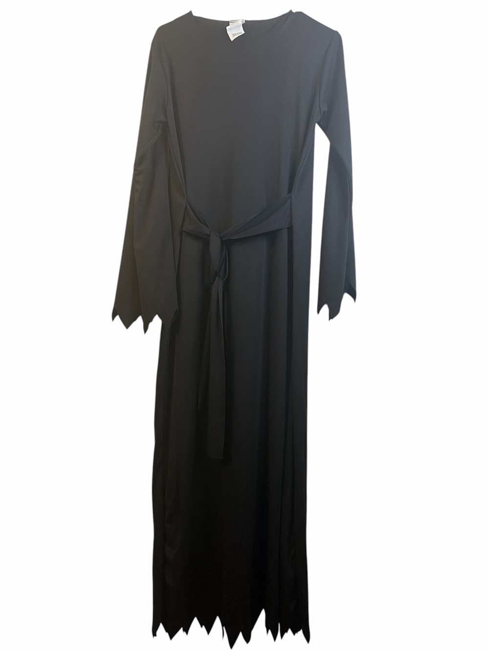 Black Witch Halloween Costume Robe Dress Jagged Hem Belted Kids XL 14-16